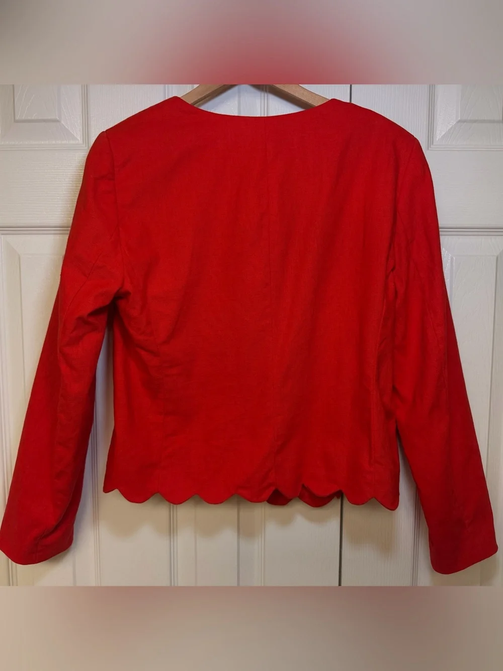 J.Crew Red Linen Blend Scallop Hem Jacket Blazer Small Preppy Holiday Workwear